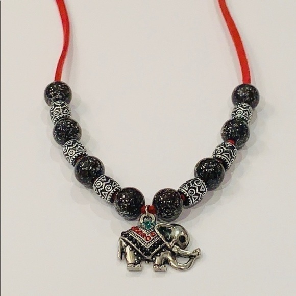 Jewelry - Elephant charm pendant colorful crystals leather